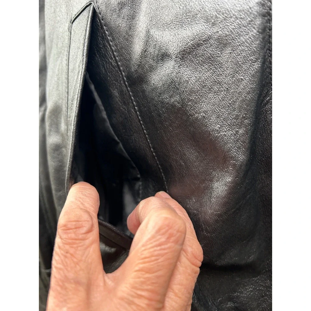 Phase Two Leather‎ Jacket Mens XL Black Zip Front Heavy Utility Coat 4 lbs
